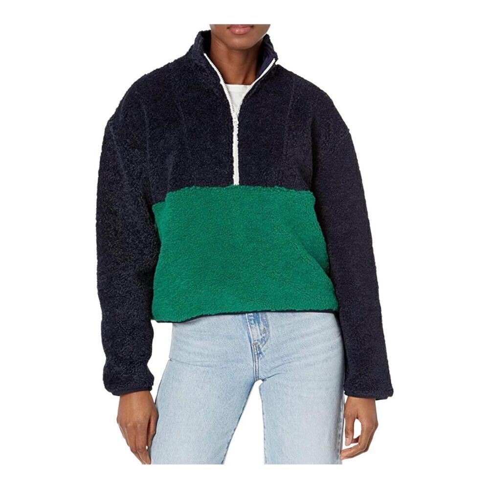 Sincerely Jules Women’s navy/green half zip Sherpa Sweatshirt Jacket 1X